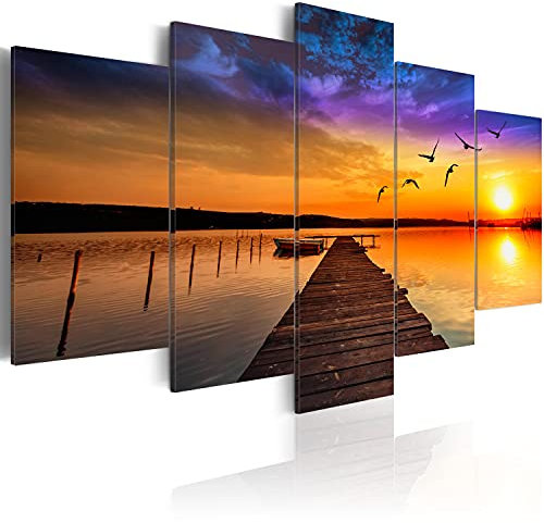 Cuadros B&D XXL - Cuadro de Cristal acrílico Paisaje Naturaleza 100x50 cm Impresión de 5 Piezas Pintura sobre Vidrio Imagen Gráfica Decoracion de Pared Puente Puesta de Sol Ver c-C-0030-k-m