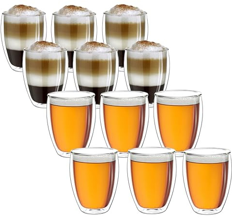 Creano Thermogläser doppelwandig 250ml „DG-Hoch“, 12er Set, große doppelwandige Gläser aus Borosilikatglas, Kaffeegläser, Teegläser, Latte Macchiato Gläser