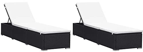 MOONAIRY Sonnenliegen mit Auflage 2 STK Gartenliege, Strandliege, Relaxliege Garten, Saunaliege, Campingliege, Poolliege, Liege Garten, Poly Rattan Schwarz
