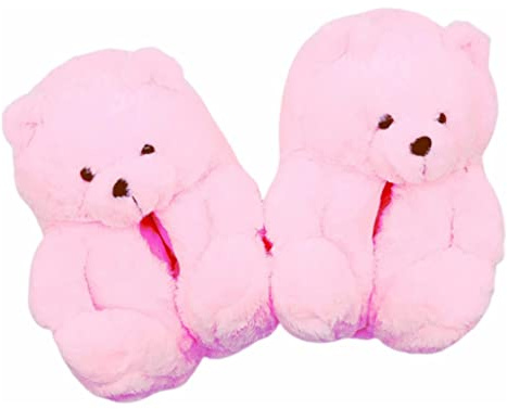 eBoutik -Women’s Teddy Bear Slippers – Cute Plush Novelty House Shoes, Soft Fluffy Cozy Indoor, Comfortable Loungewear Gift for Her, Spring Comfort Slippers (Pink - Adult 3/4)