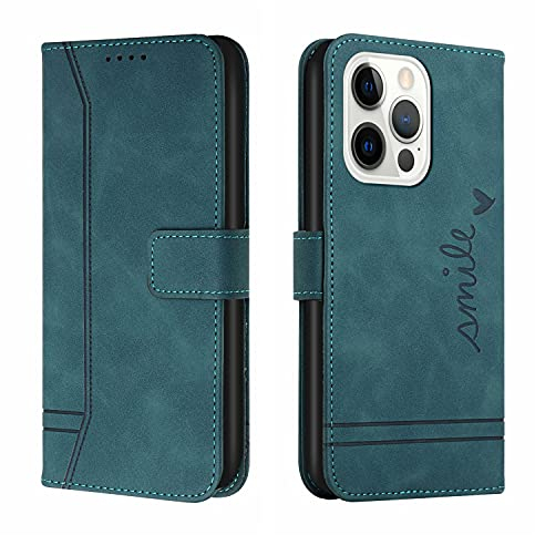 Trugox Handyhülle für Apple iPhone 14 Pro 2022 Hülle Klappbar Klapphülle mit Kartenfach Handytasche Handy Schutzhülle Tasche Leder Wallet Flip Case Slim Book Cover - Blaugrün