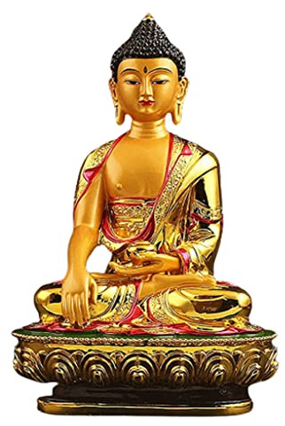 Aolity Buddha-Figur Vergoldete farbige tibetische Tranic Three Treasured Shakyamuni Buddha Statue Figur Putting Shakyamuni Dekoration