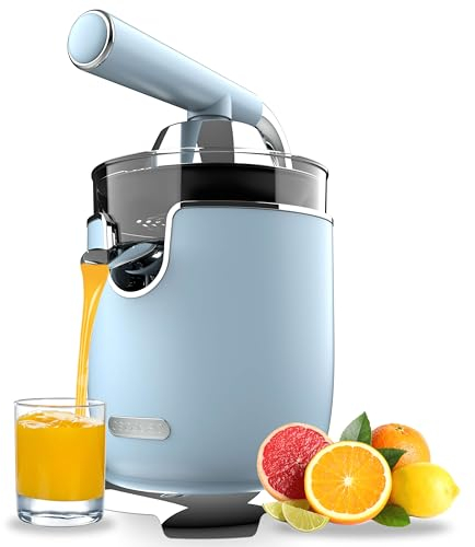 Cecotec Exprimidor Eléctrico de Brazo Naranjas y Cítricos Xqueeze RetroJuice 1000 Blue. 1000W, Filtro de Acero Inox, 2 Conos Desmontables de Diferente Tamaño, Palanca y Sistema Antigoteo