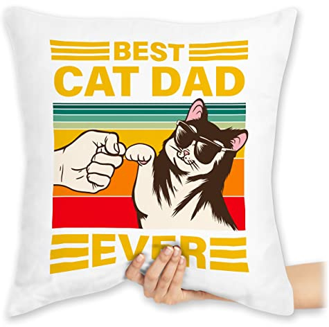 Kissen 40 x 40 cm - Katze - Best Cat Dad Ever - 40 x 40 cm - Weiß - sprüche Katzen katzenpapa mit bezug Geburtstagsgeschenk für Katzenliebhaber Bester katzenmotiv katzensprüche Cats