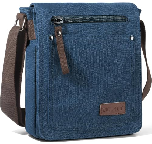 DASKING Herren Tasche Umhängen, Umhängetasche Klein Vintage Canvas für Herren, Schultertasche Messenger Bag Kuriertasche, 23 x 28cm 9 ipad