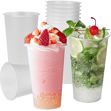 Kleemeiero 50 Gobelets Réutilisables Givrés 500ML en Plastique - Verres à Bière, Tasses à Dessert Transparentes pour Fête, Mariage, Famille