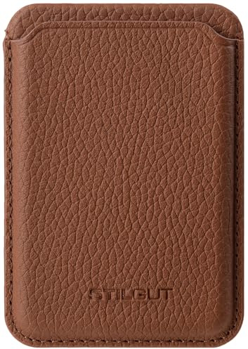 STILGUT Magnetischer Kartenhalter aus Leder Kompatibel mit MagSafe, Handy Kartenetui mit Magnet Kompatibel mit iPhone 16 15 14 13 12 Serie – Cognac
