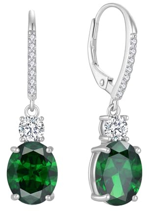 FJ Ohrringe Hängend Oval 925 Sterling Silber Geburtsstein Ohrringe Schmuck Geschenke für Damen Frauen Mutter Freundin Mama