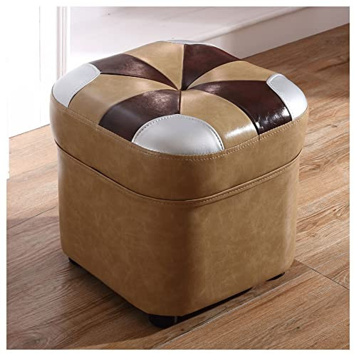 Der gepolsterte Fußhocker, Sofa, Fußstütze, Hocker, Ottomane, Hocker, Leder, quadratischer Hocker, Kleiner Hocker, Wohnzimmer, Couchtisch, Hocker, Tritthocker, Schuhhocker, Kuhfell (Größe: L