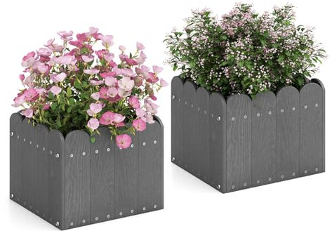 RELAX4LIFE 2 Bac à Fleurs 30L, 2 carré Potager de Jardin en HDPE avec Trous de Drainage pour Légumes Fruits Plantes Grasses, Pots de Fleurs Décoratifs pour Balcon Jardin Patio (S | 32x30x25CM,Gris)