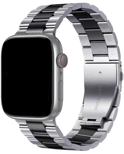 Antfly Bracelet de montre en métal Compatible avec Apple Watch Bracelet 40mm 41mm 38mm, Bracelet pour hommes femmes (42mm/44mm/45mm/49mm, Noir et Argent)