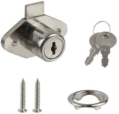 Chinflly Cabinet Drawer Lock with 2 Keys, Silver, Zinc Alloy, 1 Pack | Smooth Operation, Dependable Protection, Vintage Aesthetics, for Dresser Desk DIY Wood Box, Easy to Install with Screws
