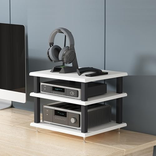 Hifi rack Router schrank Stereo-Komponenten-Rack/Schrank,Hochwertiger Audio-Video-Medienständer,Bodenstehendes Audio-Rack Tower-CD-Player-Ständer für Audio-Video-Theater im Büro(Wit,40X35X33.5CM)