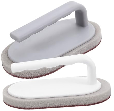 2pcs Double Sided Kitchen Cleaning Sponge Brush for Dish Washing | ABS Handle, Emery Scrub Surface, Reusable Set, Effective for Wok and Bowl Cleaning