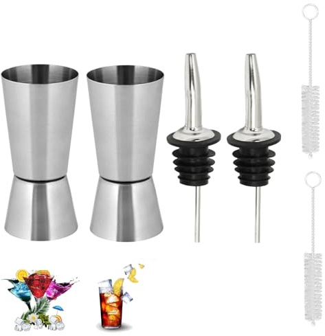2 PCS Spirit Measure, Spirit Measures 25ml 50ml, Spirit Measure Bottle Pourers for Spirits, Shot Measures for Spirits Alcohol Measure for Spirits (2 Measuring Cups, 2 Shot Pourer, 2 Brushes)