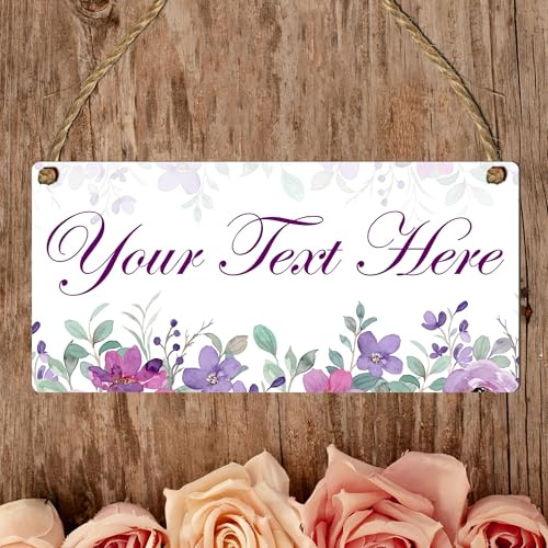 Personalised Floral & Nature-Themed Decorative Hanging Plaque – Custom Name & Message Sign for Home, Office, Garden Decor (Purple Floral, Mdf Wood Indoor Use Only)