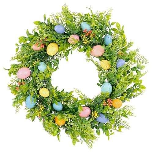 Osterkranz Ostereiern Frühling mit Blumenkranz- Dekorativer Tisch-Kranz Osterdekoration Dekorativer Türkranz mit Aufhänger als Türkranz nutzbar, stylische Osterdekoration (Hase,45 cm)