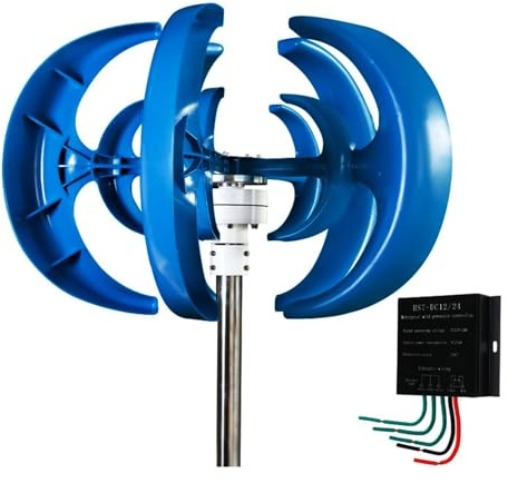 HYZHANHONG 48v, Aerogenerador de 5000 W, aerogenerador Vertical de 5 Palas con Controlador, Arranque a Baja Velocidad del Viento de 12 V/24 V/48 Vpara Uso doméstico y Exterior (Azul)