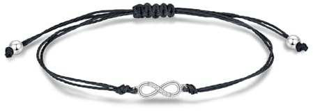 Candyfancy Infinity Armband Damen Schwarz – Verstellbares Freundschaftsarmband mit Edelstahl & Zirkonia – Glücksarmband für Frauen & Mädchen