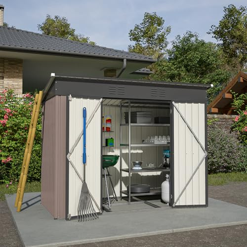 LANTRO JS Gerätehaus Metall 4.63m³, Gartenschuppen Metall Braun