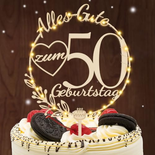 I LOVE MOM Cake Topper 50 Geburtstag Holz,50 Tortendeko Geburtstag Kuchen Deko für Mädchen Junge Frauen Mann
