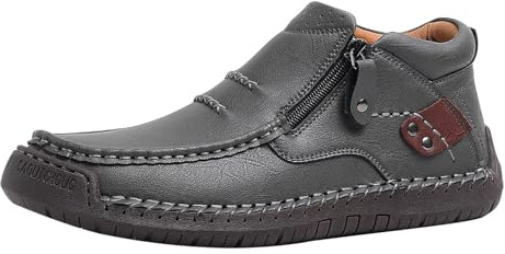 Mocassino, scarpe da uomo per il tempo libero, scarpe sportive basse, tinta unita, suola morbida, ammortizzante, comode, per attività all'aperto, corsa, casual, in pelle, con chiusura lampo, 38,5