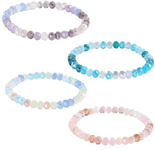 Daelesr 4 pcs Pulsera de Cristales, Pulsera Mujer Bohemia Multicapa de Piedras, Pulseras de Cuentas Elástica, Diseño Apilable para Regalos de Cumpleaños y Uso Diario