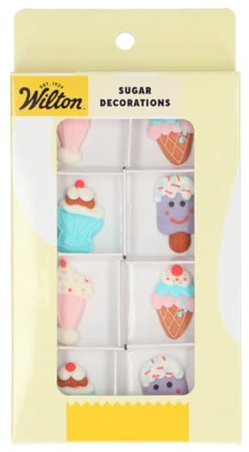Wilton Sugar Decorations Ice Cream Party Set/8: Zucker Dekorationen Eisparty: Milchshakes, Eisbechern, Hörnchen und Eis am Stiel, Zum Dekorieren von Cupcakes, Keksen und Kuchen, Tortendeko Essbar