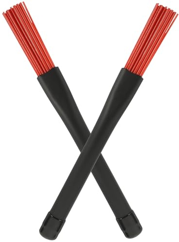 Cepillo Retráctil de Nailon para Batería de Jazz, 1 Par | Rojo, Mango de Silicona Antideslizante, Diseño Ajustable y Estable para Principiantes y Bandas Juveniles