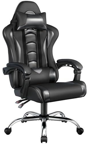 Yaheetech Silla de Oficina Silla Gaming Silla Ergonómica con Ruedas Silla Ordenador Ajustable Silla con Soporte Lumbar Capacidad MAX 150 KG Negro