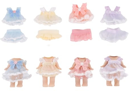 4 Set Dockkläder för Sonny Angel, 7,62cm Samlarkläder för Vuxna med Toppar och Kjolar Docktillbehör for Dekoration och Uppvisning (Rosa, Lila, Gul, Blå)