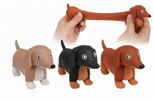 TopShop24you Squeeze Dackel 3er Set (11 cm) – Dehnbares Anti Stress Spielzeug mit Sandfüllung, Lustiger Knetball Hund als Fidget Toy, Quetschball zum Stressabbau