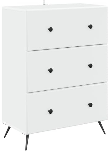 Nusvialune Vitt lådskåp av trämaterial 66 x 34,5 x 90 cm med metallram och 3 lådor, förvaringsfack för vardagsrum kontor hall med justerbara hyllor