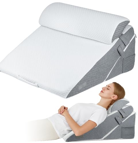 Bed Wedge Pillow – 12-in-1 Memory Foam Sleeping Support Cushion with Headrest, Adjustable Incline for Acid Reflux, GERD, Snoring, Back & Leg Pain Relief, Washable Cover