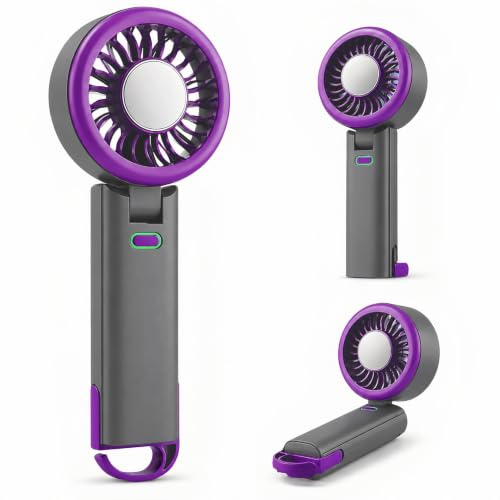 LUCYLANKER Ventilador Portátil de Mano con Placa de Refrigeración, Mini Ventilador Plegable con Mosquetón, 5 Velocidades Ventilador Recargable USB-C para Viaje, Oficina, Camping y Verano