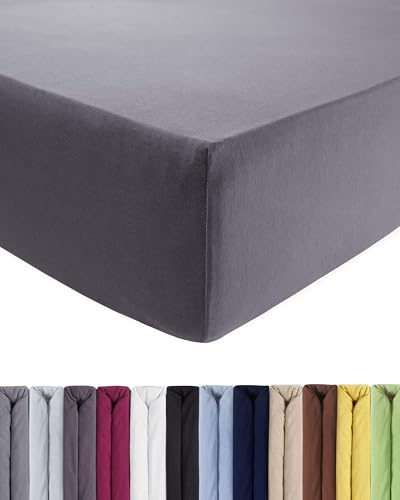 ENTSPANNO Jersey-Luxus-Spannbettlaken 90 x 200 | 100 x 200-220 cm - Aus weichem Premium Jersey - Ideal für Wasser- & Boxspringbetten bis 35cm Höhe - Lichtgrau