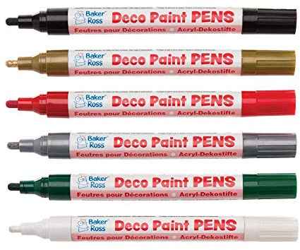 Baker Ross AR947 Christmas Deco Paint Pens — ⁠Creative Art Supplies for Kids' Crafts, Projects and Decorations (Pack of 6), Assorted
