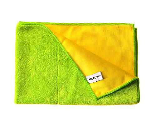 Kochblume Geschirrtuch 60x40cm | Microfasertuch | Extra saugfähige Fasern und Polierseite | Waschbar bis 40°C | Farbe: limette/gelb