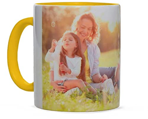IMPRESSION DE PHOTOS SUR TASSE | Mug 300 ml motif de tasse en céramique personnalisé avec votre photo - la plus haute qualité d'impression (Jaune, 1 photo imprimable)