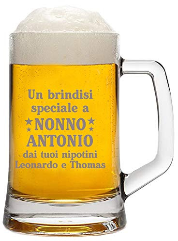 fashwork Boccale birra 50 cl con incisione personalizzabile Nonno Un brindisi speciale dai tuoi nipotini - personalizza con nome