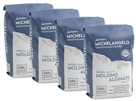 Algaplay Michelangelo Moulding Alginate Slow Setting. Farbliche Alginat für hohe Präzision, perfekt für Hand- oder Körperabdrücke Made in Italy (4 Pack 1800 G.)