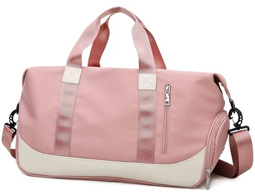 Tokeya Bolsa Deporte Mujer con Compartimento Zapatos y Bolsillo Húmedo 40L Bolsa de Viaje de Mano Plegable, Impermeable Macuto Gimnasio, Ligera Fin de Semana Travel Bag para Fitness Natación, Rosa