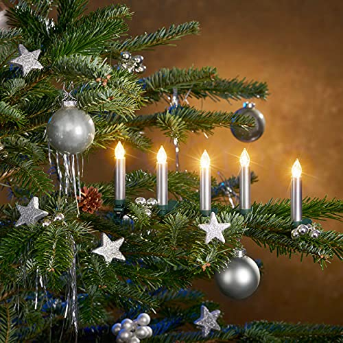 Bonetti Christbaumkerzen mit Fernbedienung | Komplett-Set | flammenlose LED Kerzen, perfekte Alternative zur Lichterkette (25er Set, silber)