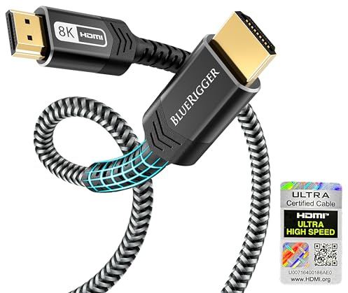 BlueRigger 8K HDMI Cable 5M (8K 60Hz, 4K 120Hz, 48Gbps, Certified Ultra High Speed, eARC, HDR10, HDCP 2.3/2.2, DTS:X) - 8 K HDMI 2.1 Compatible with PS5, PS4, Xbox Series X/S, RTX 3080/90, HDTV