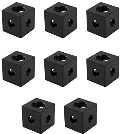 EMSea Lot de 8 cubes d'angle à 3 voies en aluminium - 20 x 20 x 20 mm - Noir - Pour tous les profilés de presse extrudée série V 2020