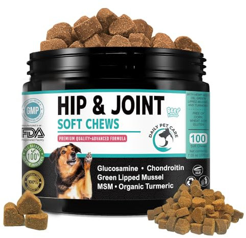 Daily Pet Care Hip and Joint Supplements For Dogs | Dog Joint Supplements to Reduce Stiffness and Improve Mobility with Organic Turmeric, Glucosamine, Chondroitin and Green Lipped Mussel For Dogs