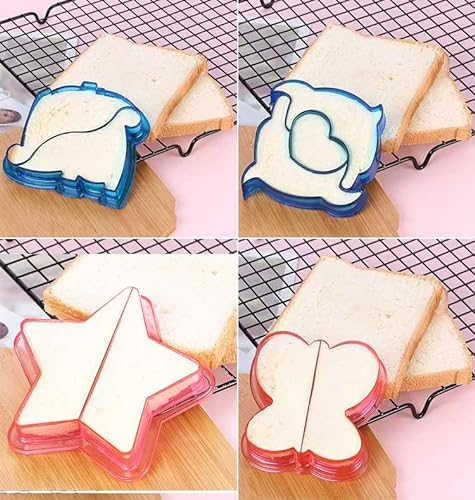 Sandwich Cutters for Kids,4 Sandwich Cutters,Both Bread Cutters and Sandwich Cutters for Kids Dolphin Pentagram Dinosaur Butterfly Cute Shape,Easy Cutter for School lunches and Home Baking