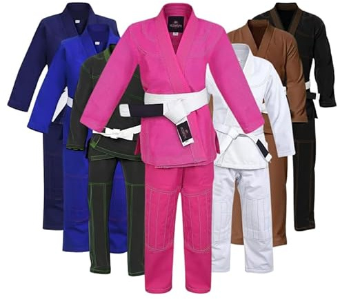 Right Punch Ultimate Brazilian Jiu Jitsu Gi – Preshrunk Unisex Bjj Gi Lightweight 450 Gsm Cotton Fabric | Perfect Fit for Men Women and Kids | Premium Training Uniform with Comfort Sizing Guide| Pink
