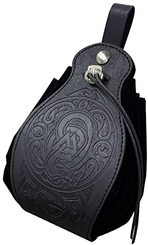 HiiFeuer Medeival fodral i konstläder, Portabel handväska med dragsko,Vintage Bälte Pouch Tärning Väska För LARP Ren Faire (Svart)