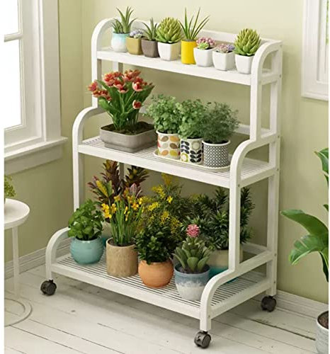 Pflanzenständer mit Rädern und Bremsen, Leiterregal 3-stöckige Rollregale, Blumenständer Pflanzenregal für Balkon Wohnzimmer, Garten, Terrasse, Büro, Pflanzgefäß, Display Organizer (Size : 60x40x107c